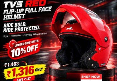 TVS Red Flip-Up Full Face Helmet Mo for sale in Manapakkam | ChennaiFreeAdz