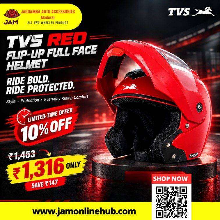 TVS Red Flip-Up Full Face Helmet Modular Motorcycle Helmet